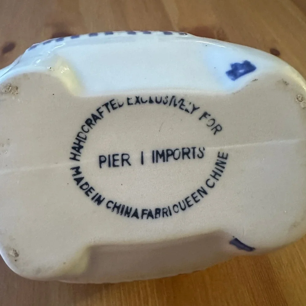Pier 1 Imports Blue and White Ceramic Elephant Tea Pot Creamer Chinoiserie